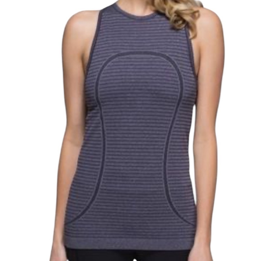 Lululemon Run: Swiftly Tech Tank- High Neck Striped Athletic Tank- Size 4